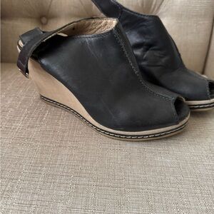 Chic Black Leather Wedges with Tan Sole
